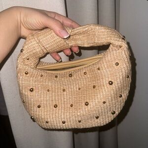 Stylish Tan Handbag with Gold Accents